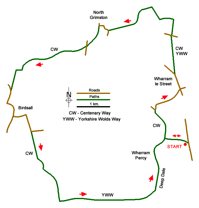 Route Map - North Grimston, Birdsall & Wharram Percy Walk