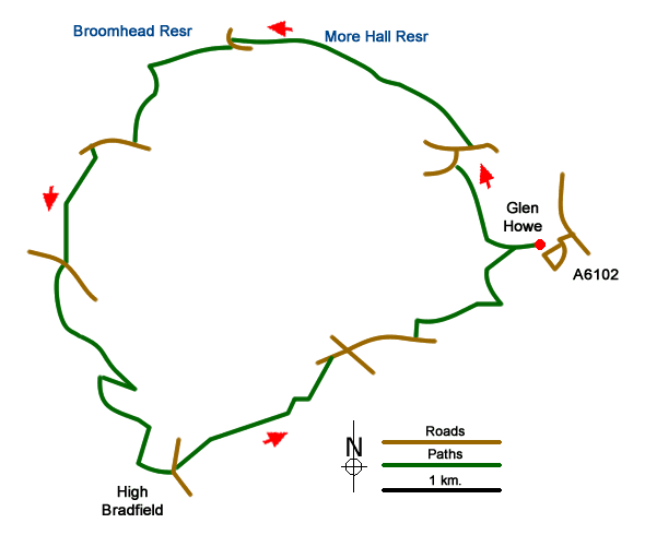 Route Map - High Bradfield from Glen Howe Walk