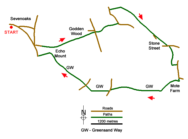 Route Map - Sevenoaks, Seal Chart and Ightham Mote Walk