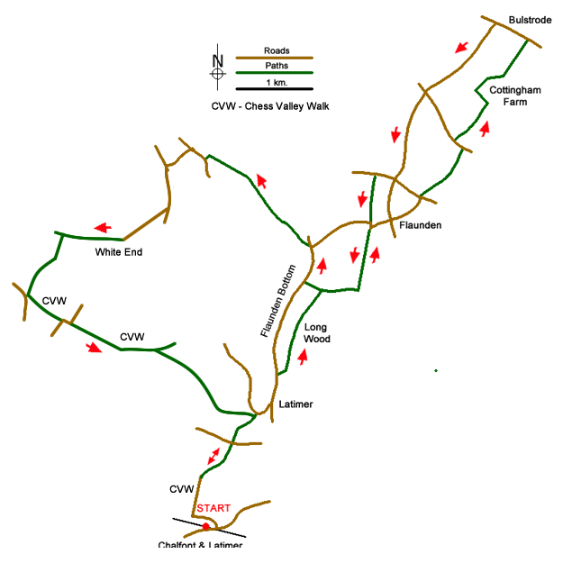 Route Map - Chalfont & Latimer, Latimer and Flaunden Walk