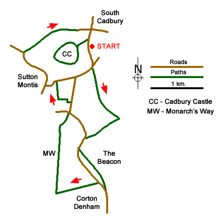 Route Map - Corton Denham and Cadbury Castle Walk