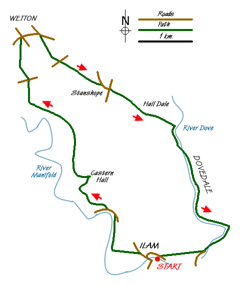 Route Map - Manifold Valley & Dovedale om Ilam Walk