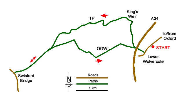 Route Map - Swinford Bridge from Lower Wolvercote Walk