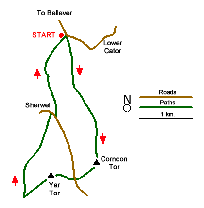 Route Map - Corndon Tor & Yar Tor Circular Walk