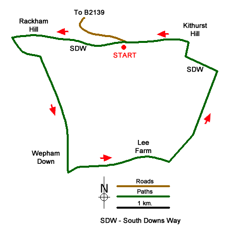 Route Map - Rackham Hill & Kithurst Hill Circular Walk