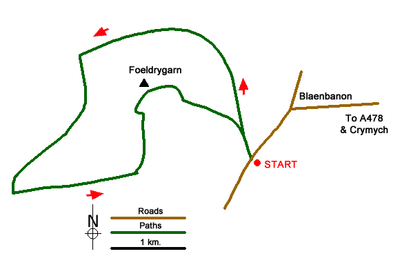 Route Map - Foel Drygarn Hillfort circular, Preseli Hills Walk