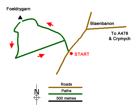 Route Map - Foel Drygarn Hillfort, Preseli Hills Walk