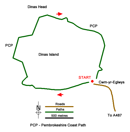 Route Map - Dinas Island from Cwm-yr-Eglwys Walk
