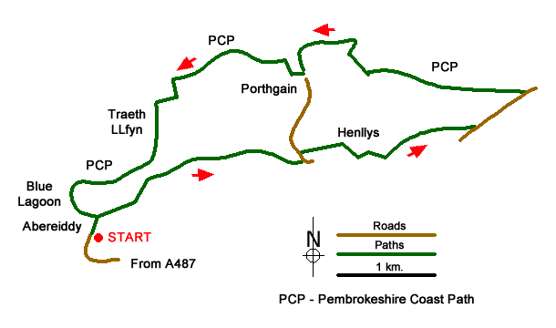 Route Map - Porthgain & Blue Lagoon from Abereiddy Walk