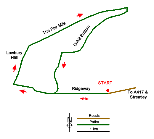 Route Map - The Fair Mile & Unhill Bottom, near Streatley Walk