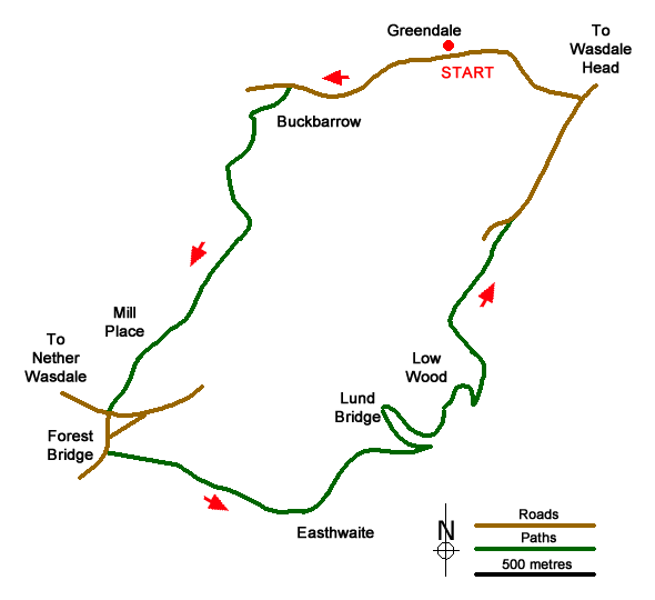 Route Map - Scale Bridge & Low Wood from Greendale Walk