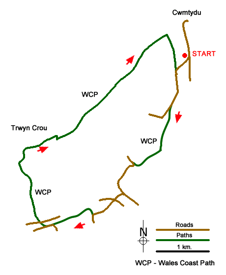Route Map - Trwyn Crou from Cwmtydu Walk