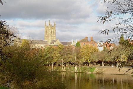Worcester Cathedral from the West bank of the Severn