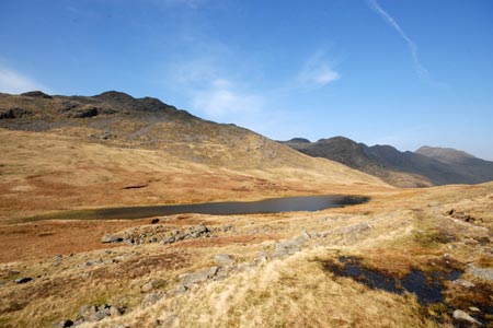 Red Tarn with the Crinkle Crags and Bowfell beyond