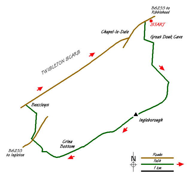 Route Map - Ingleborough (northern approach) Walk