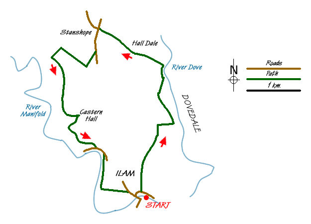 Route Map - Dovedale and Manifold Valley from Ilam Walk