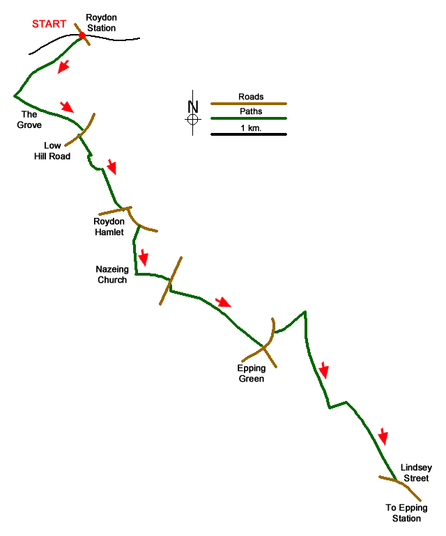 Route Map - Roydon to Epping Walk