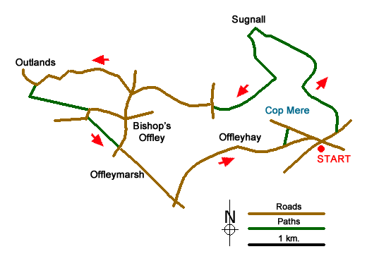 Route Map - Cop Mere and the Offleys
 Walk