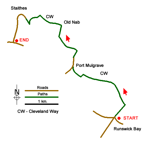 Route Map - Runswick Bay to Staithes Walk