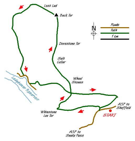 Route Map - The Derwent Edge from Cutthroat Bridge Walk