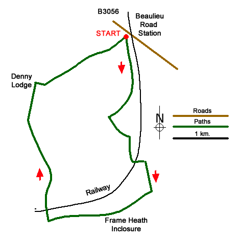 Route Map - Denny Lodge from Beaulieu Road Walk