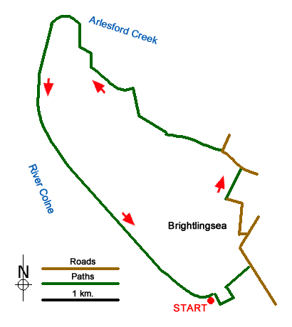Route Map - Arlesford Creek & Brightlingsea Circular Walk