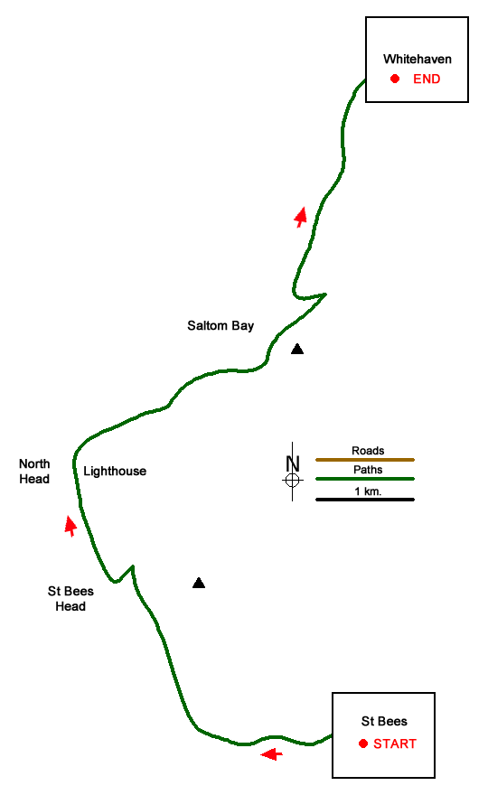 Route Map - St Bees to Whitehaven coast path Walk