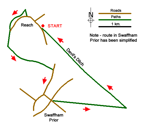 Route Map - Swaffham Prior & Devil's Dyke from Reach 
 Walk