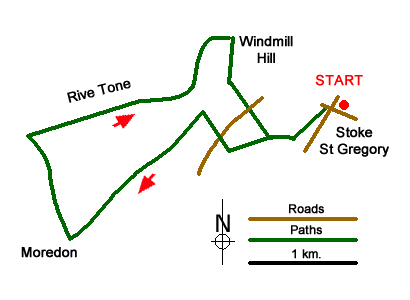 Route Map - River Tone from Stoke St Gregory Walk