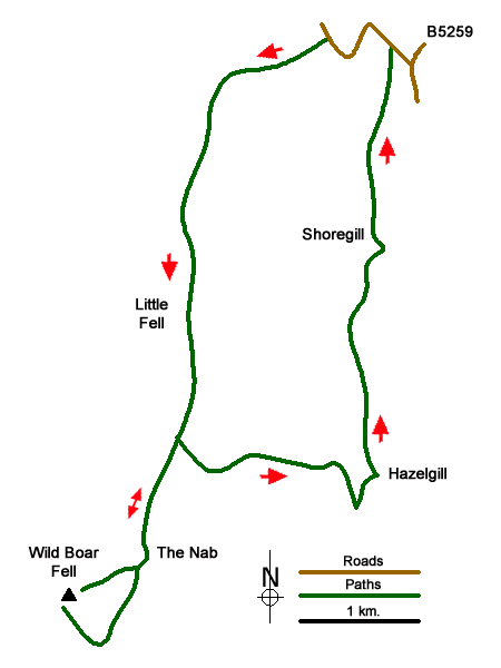 Route Map - Wild Boar Fell from Pendragon Castle Walk
