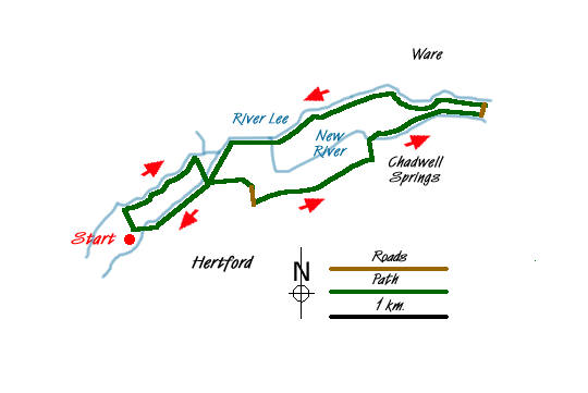 Route Map - Hertford and Ware Circular Walk