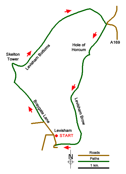 Route Map - Skelton Tower & Hole of Horcum from Levisham Walk