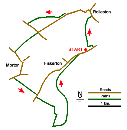 Route Map - Rolleston & Morton from Fiskerton Walk