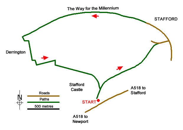 Route Map - Derrington circular from Stafford Castle Walk
