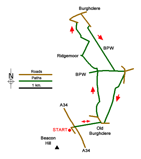 Route Map - Old Burghclere & Burghclere from Beacon Hill Walk