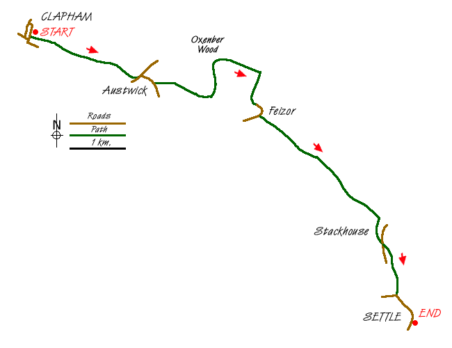 Route Map - Clapham, Oxenber Woods, Feizor & Settle Walk