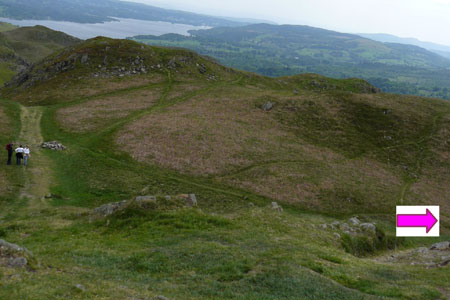 The route from the top of Loughrigg Fell