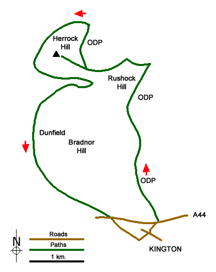 Route Map - Herrock Hill from Kington Walk