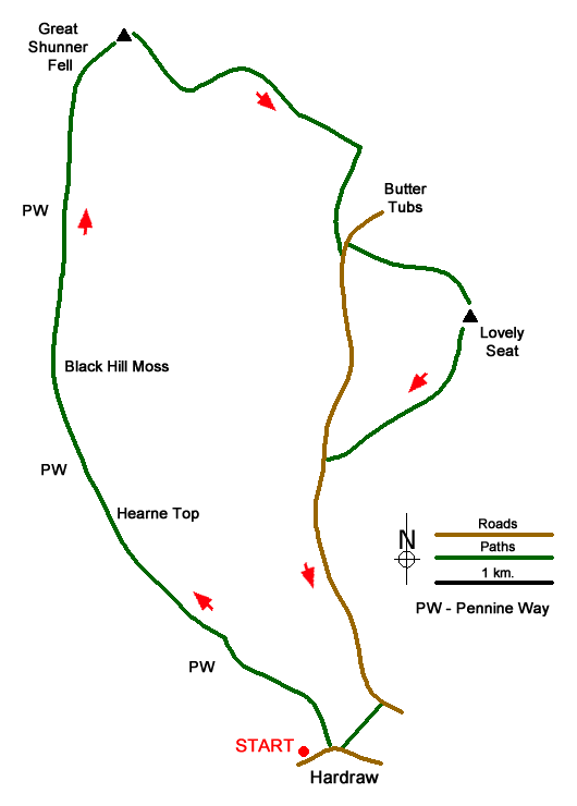 Route Map - Great Shunner Fell & Lovely Seat Walk