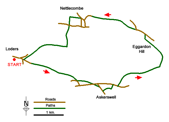 Route Map - Eggardon Hill from Loders Walk