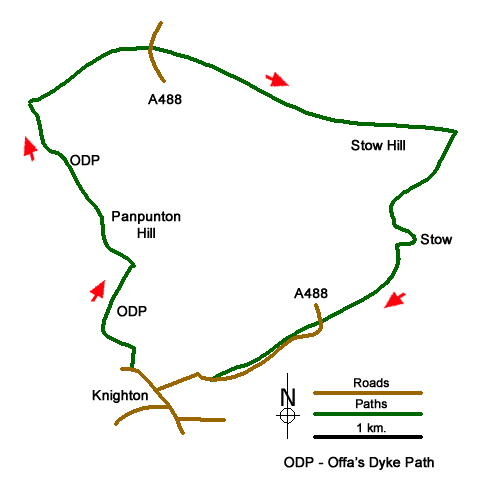 Route Map - Panpunton Hill & Stowe from Knighton Walk