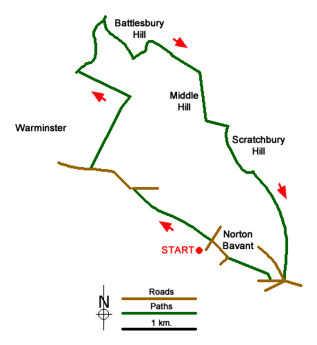 Route Map - Battlesbury Hill from Norton Bavant Walk
