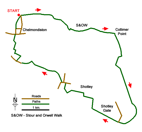 Route Map - Shotley Gate & Ewarton from Chelmondiston Walk
