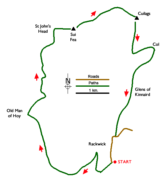 Route Map - Rackwick, Old Man of Hoy & Cuilags Walk