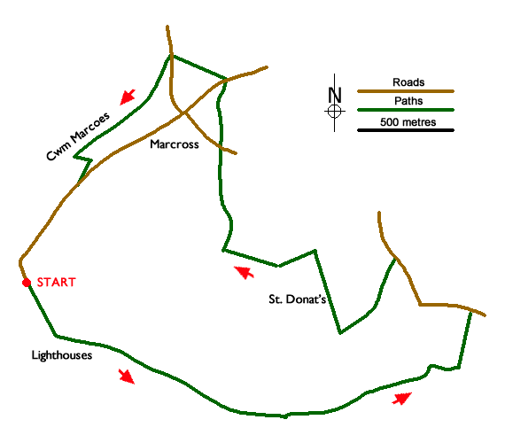 Route Map - Nash Head, St. Donat's & Marcross Walk