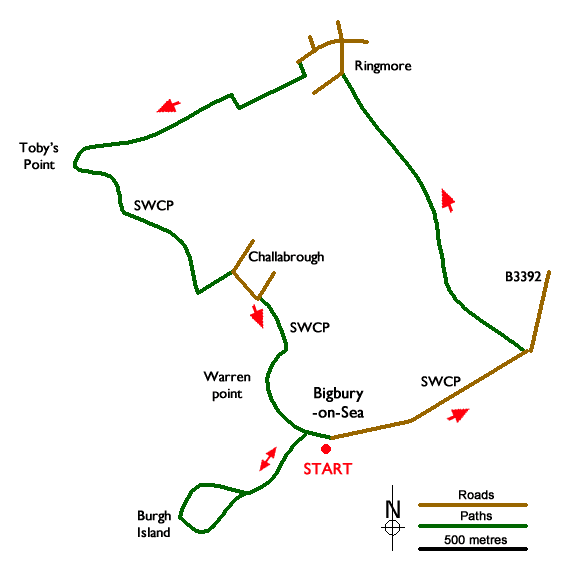 Route Map - Bigbury-on-Sea, Arymer Cove & Burgh Island Walk
