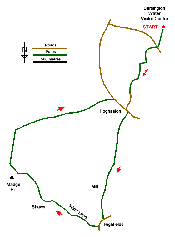 Route Map - Carsington Water, Hognaston & Madge Hill Walk
