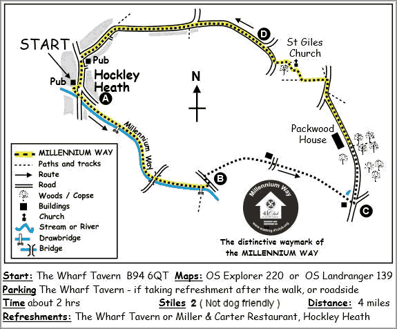 Route Map - Hockley Heath and Packwood Circular Walk