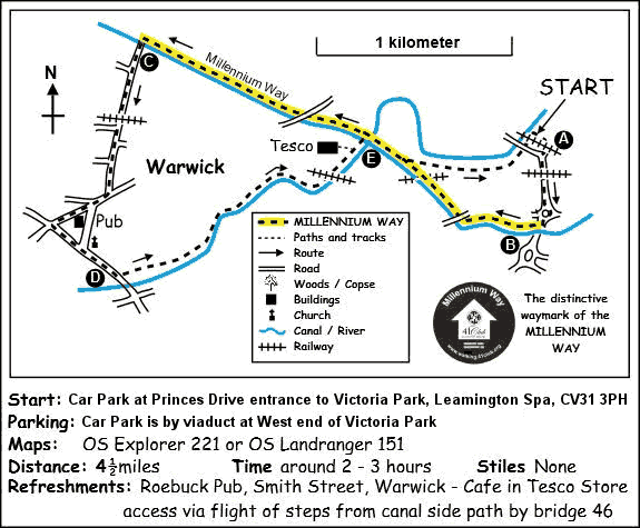 Route Map - Circular Waterside Walk around Warwick Walk