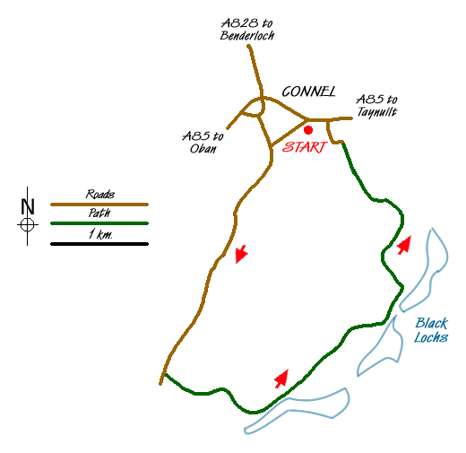 Route Map - The Black Lochs from Connel Walk